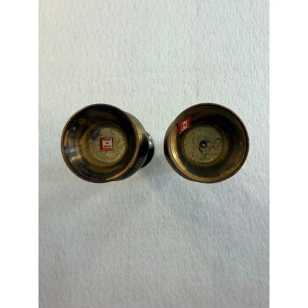 Vintage Brass Bud Vases Pair Made in India Engraved Floral 7